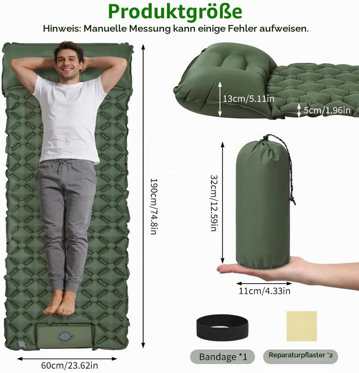 AUYAO Selbstaufblasend Camping Isomatte Schlafmatte, Ultraleichte Luftmatratze mit Fusspumpe, 190 x