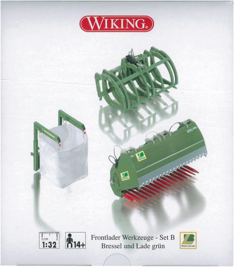 Wiking 077384 - Frontlader Werkzeuge Set B Bressel & Lade grün - 1:32