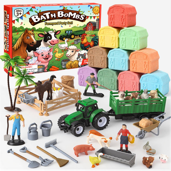 12 STK Bauernhof Badebomben Badekugeln Kinder mit Überraschung, Farm Badezusatz Kinder mit Badewanne