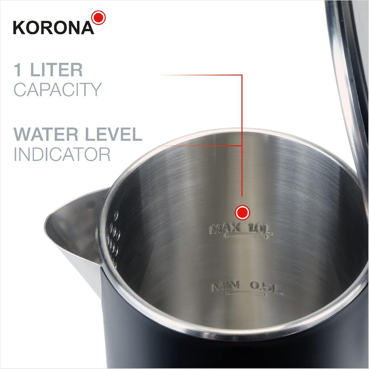 Korona 20119 Doppelwandiger Wasserkocher | 1 Liter | Hitzeabweisendes Gehäuse mit Cool Touch | 2.200