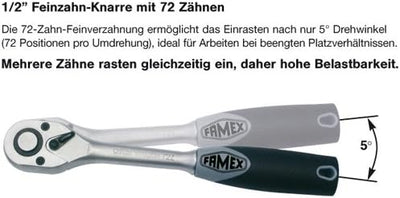 FAMEX 525-21 Profi Steckschlüsselsatz mit Gelenk- und Feinzahnknarre - Werkzeugkoffer mit Werkzeug S