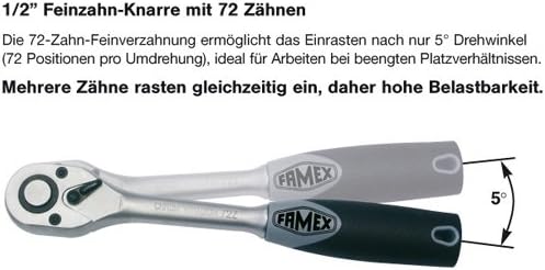FAMEX 525-21 Profi Steckschlüsselsatz mit Gelenk- und Feinzahnknarre - Werkzeugkoffer mit Werkzeug S