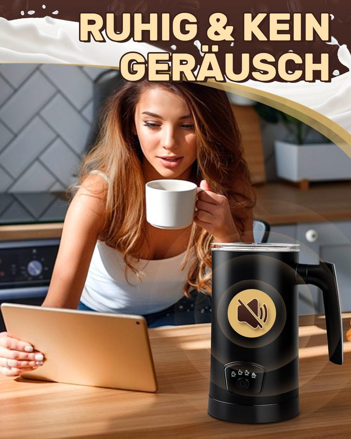 4 in 1 Milchaufschäumer Elektrisch, 350ml Stumm Automatischer Edelstahl Milchschäumer, 400W Schnelle
