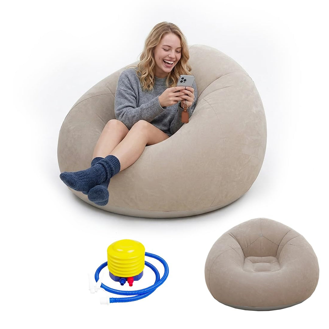 Aufblasbarer Bean Bag Sessel, inklusive Handluftpumpe | Wasserfestes PVC, platzsparend faltbar, bela