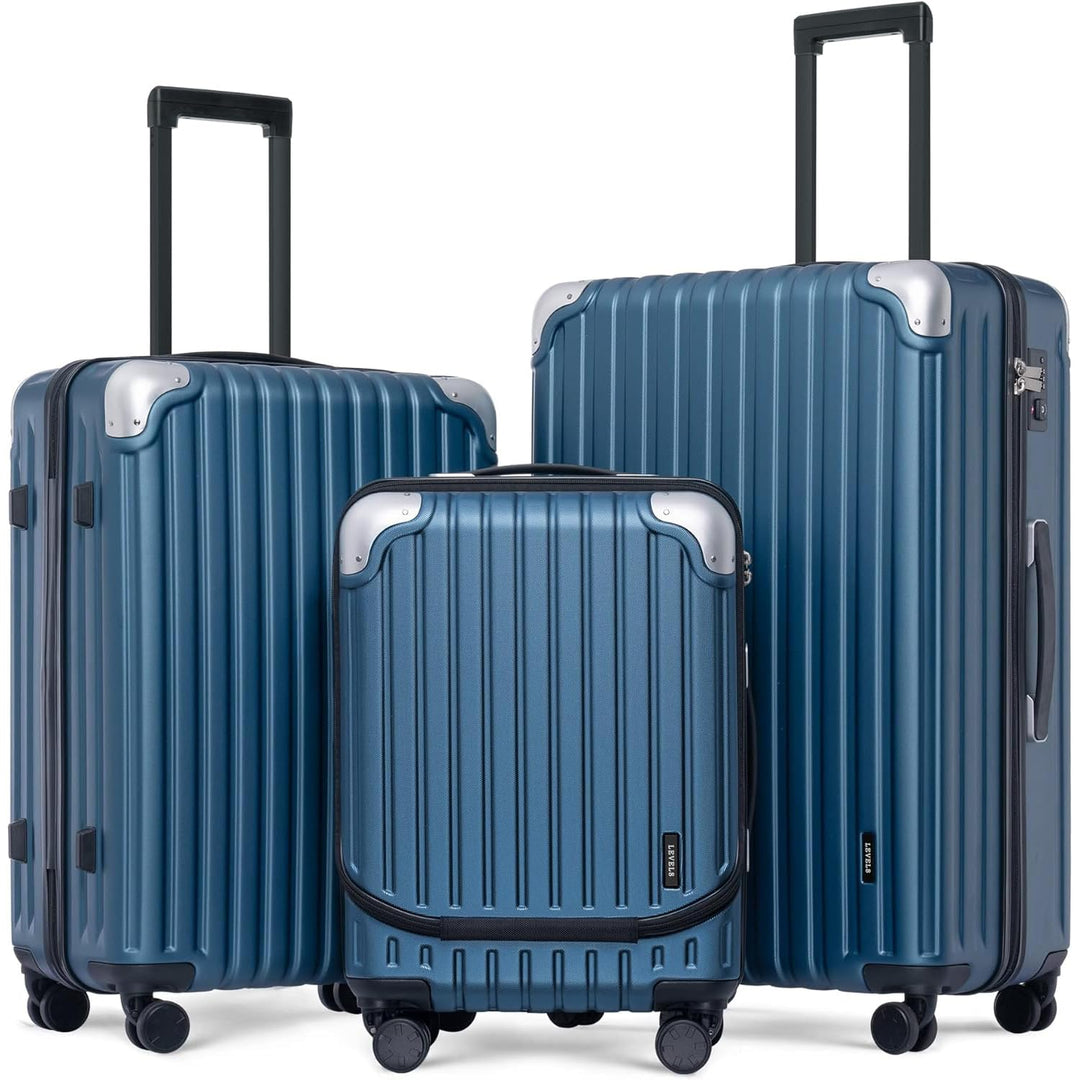 LEVEL8 Koffer Trolleys Handgepäck Hartschalenkoffer Rollkoffer Reisekoffer, TSA Blau Set 20/24/28, B