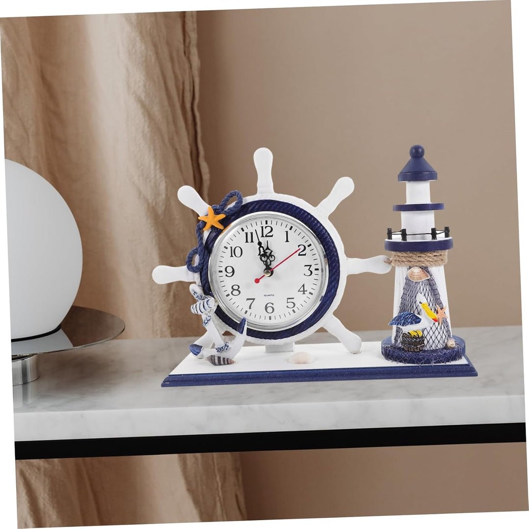 Zerodeko Wanduhr im Küstenstil mit Leuchtturm-Design und Bilderrahmen aus Dichteholz für Wohnzimmer