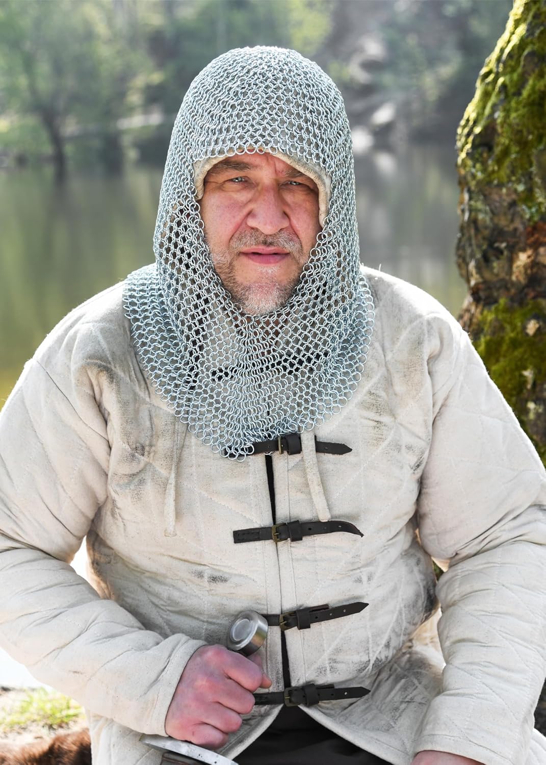 Battle-Merchant Kettenhaube, V-Auschnitt, ID9mm, Mittelalter LARP Wikinger Fasching Kettenhemd Kette