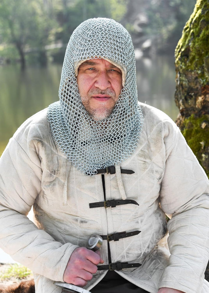 Battle-Merchant Kettenhaube, V-Auschnitt, ID9mm, Mittelalter LARP Wikinger Fasching Kettenhemd Kette