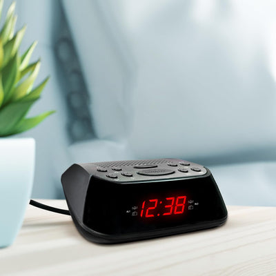 Metronic 477003 Uhrenradio - Radiowecker Schlummerfunktion - Sleeptimer Roter Zeitanzeige - Schwarz,