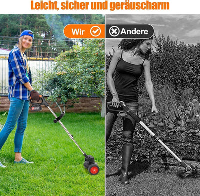Rasentrimmer Mit Akku 21V Leichter Freischneider 33~47in Rasentrimmer Teleskop-stiel,2pcs 4.0Ah Akku