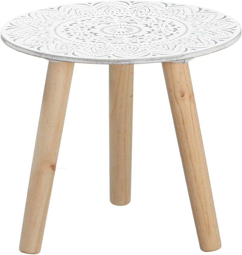 Spetebo Kleiner Beistelltisch 30x30 cm - weiss/Natur mit Dekor - Deko Holz Tisch Couchtisch Sofatisc