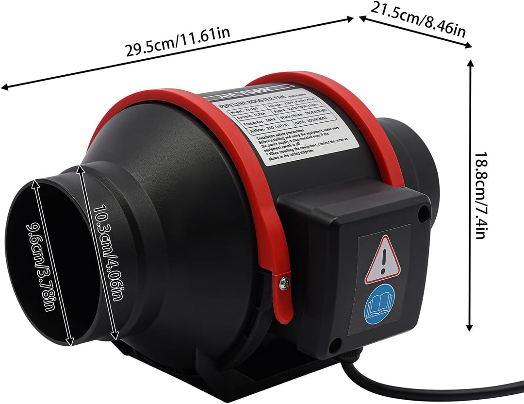 OUKANING Rohrventilator 100mm 40W 310m³/h Fernbedienung leise, Küche Bad Schwarz, Schwarz