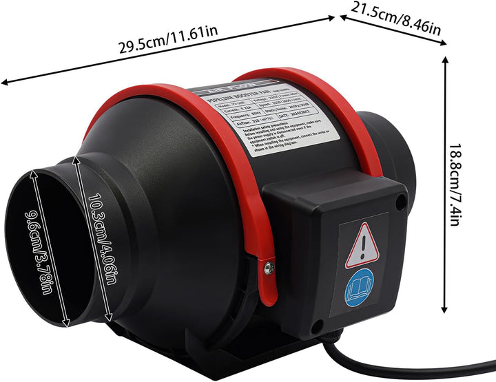 OUKANING Rohrventilator 100mm 40W 310m³/h Fernbedienung leise, Küche Bad Schwarz, Schwarz