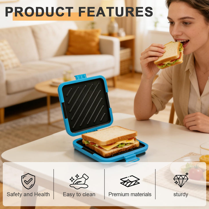 Sandwichmaker Mikrowellen, Silikon Sandwichtoaster 16 x 16 cm, Kontaktgrill Abnehmbare Platten und S