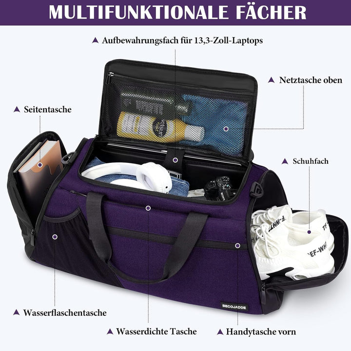 Sporttasche Herren 40L Gross Sporttaschen Reiserucksack Mehrere Taschen Rucksack mit Schuhfach Nassf