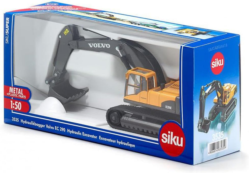 siku 3535, Volvo Hydraulikbagger, 1:50, Metall/Kunststoff, Gelb, Funktionsfähiger Baggerarm Volvo Hy