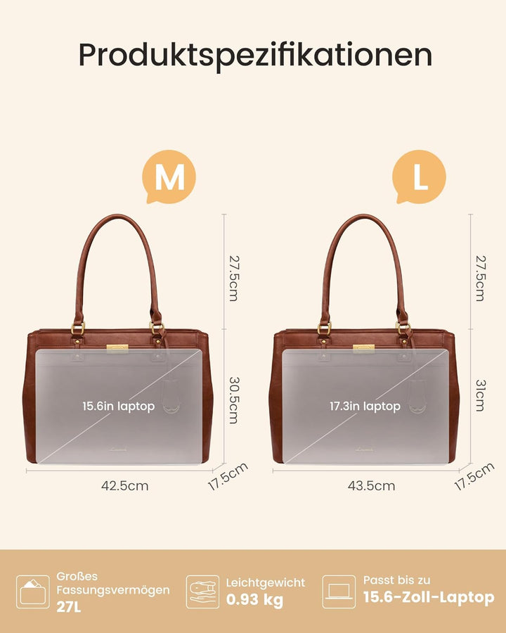 LOVEVOOK Handtasche Damen Gross, 15,6 Zoll Elegant Laptoptasche Arbeitstasche, PU Leder Business Sho