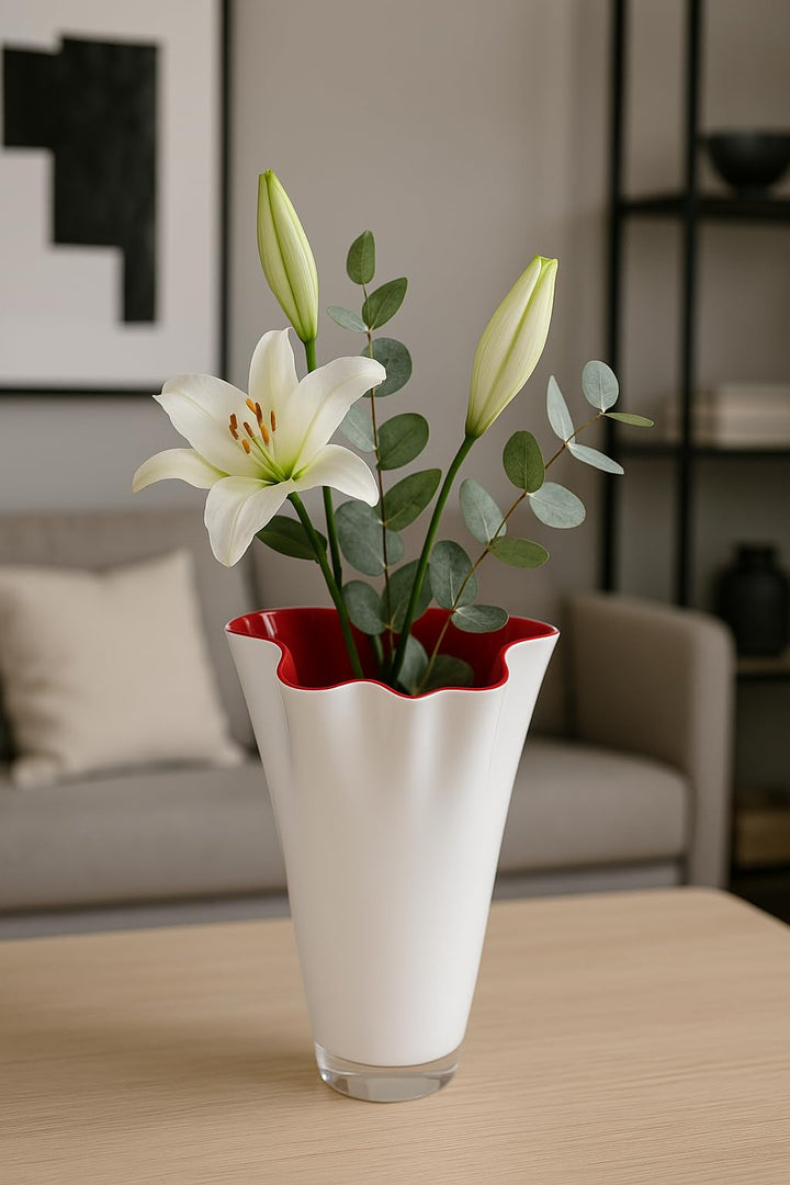 SIGNATURE HOME COLLECTION Glasvase rot weiss Blumenvase mundgeblasen 21 x 21 x 30 cm 21 x 21 x 30 cm