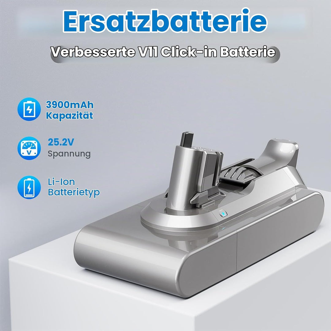 Klickstil SV15 3900mAh V11 Akku für Dyson mit Ladegerät, ASUNCELL Ersatzakku für V11 Torque Drive Ou