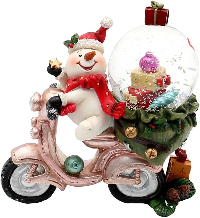 Schneekugel Schneemann auf Roller - Motorrad, L/B/H/Ø Kugel 11 x 6 x 11 cm Ø 4,5 cm, Schneemann