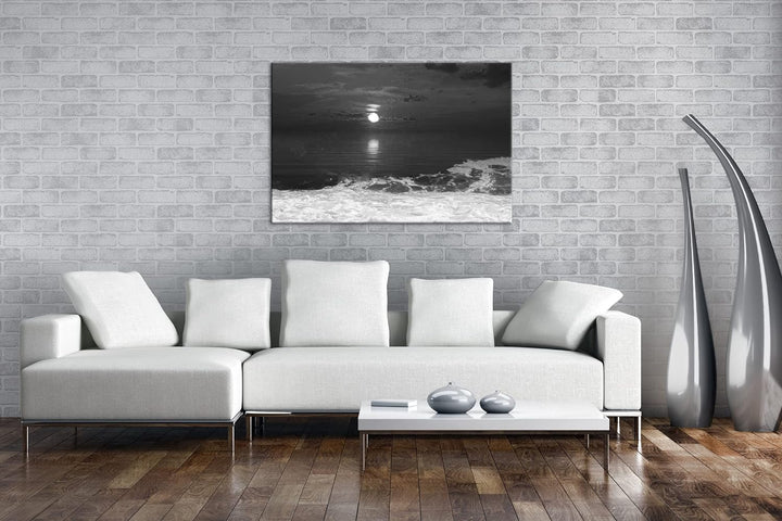 deyoli rot-orangener Sonnenuntergang am Strand Format: 80x60 als Leinwand, Effekt: Schwarz&Weiss, Mo