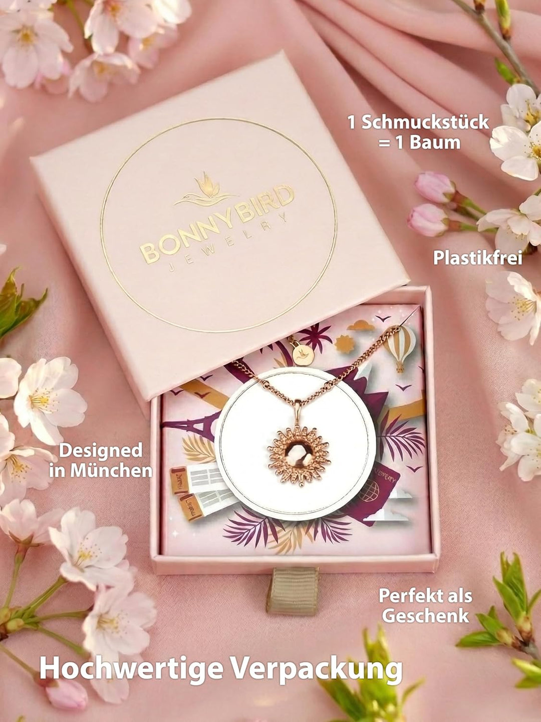 BONNYBIRD® Kette Sonne Damen BonnySun - Premium Halskette Damen mit Sonne Anhänger aus Edelstahl in
