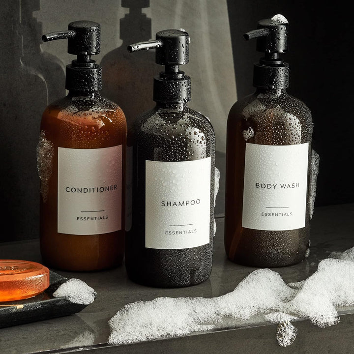 Stylischer Shampoo- und Spülungsspender, Set mit 3 Stück, Moderne 600 ml Duschseife, PET-Flaschen mi