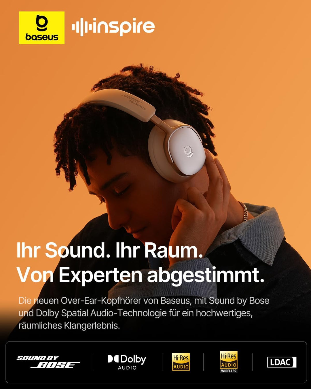Baseus Inspire XH1 Over-Ear Kopfhörer mit Noise Cancelling, Sound by Bose, Cloud-Komfort, Dolby Audi