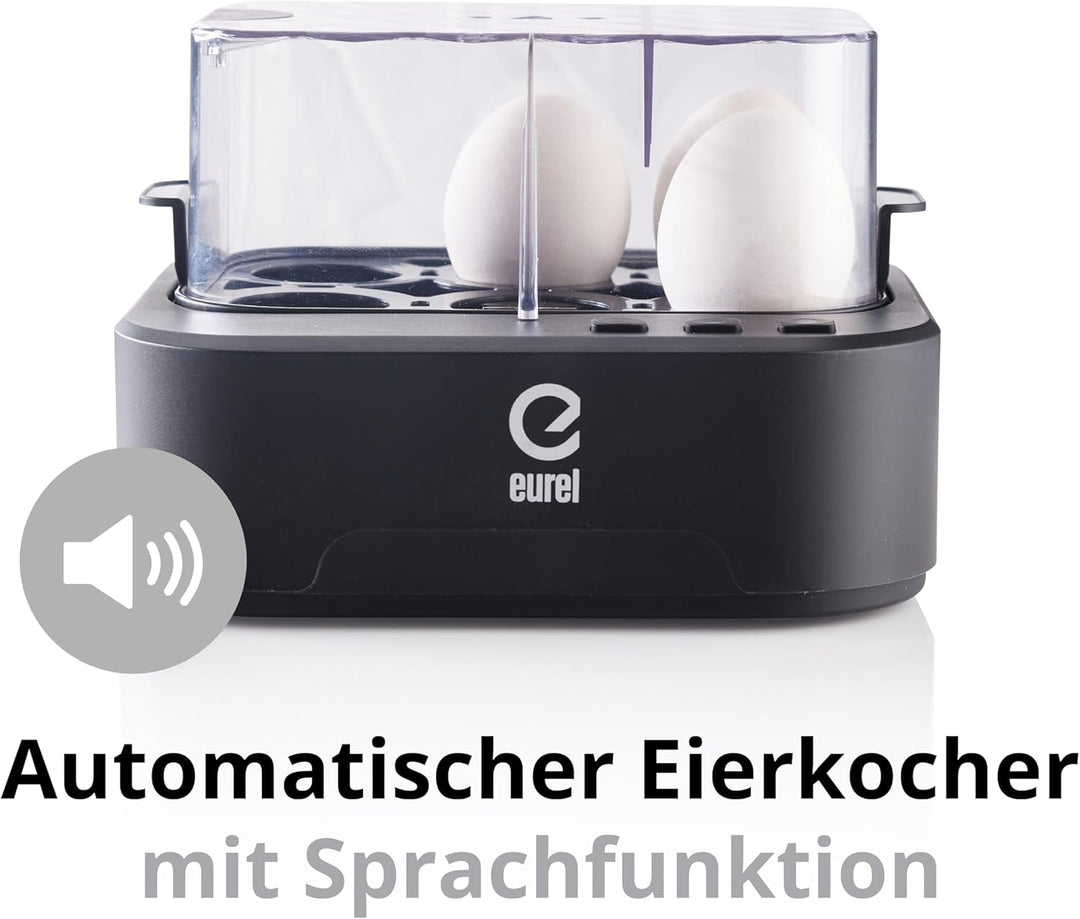 EUREL KJ42 Eierkocher 6 Eier – Automatischer Eierkocher mit Sprachfunktion, Ein-Knopf-Bedienung & Ab