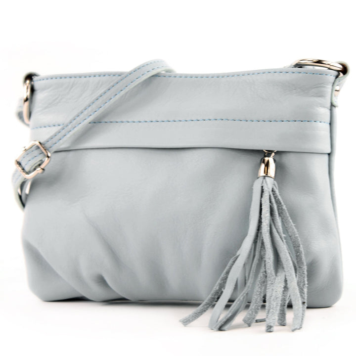 modamoda de - T32 - ital Umhängetasche Klein aus Nappaleder Eisblau, Eisblau
