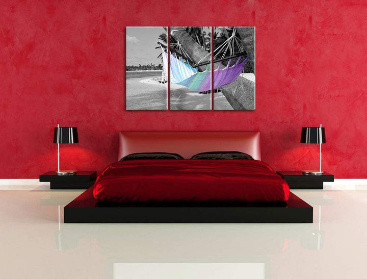 traumhafte Hängematte am Strand schwarz/weiss 3-Teiler Leinwandbild 120x80 Bild auf Leinwand, XXL ri