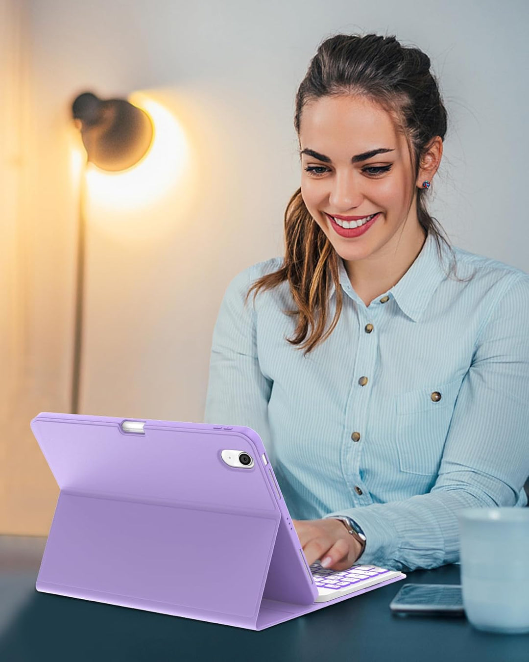 Für iPad Air 11 (2026/2025/2024) (M4/M3/M2) Hülle mit Keyboard, Beleuchtete Tastatur mit 7 Farben, B