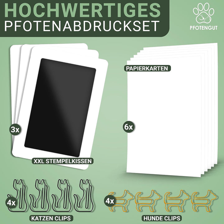 PFOTENGUT® XXL Pfotenabdruck Set inkl. 3 Stempelkissen und 6 Druckkarten - Hochwertiges Pfotenabdruc