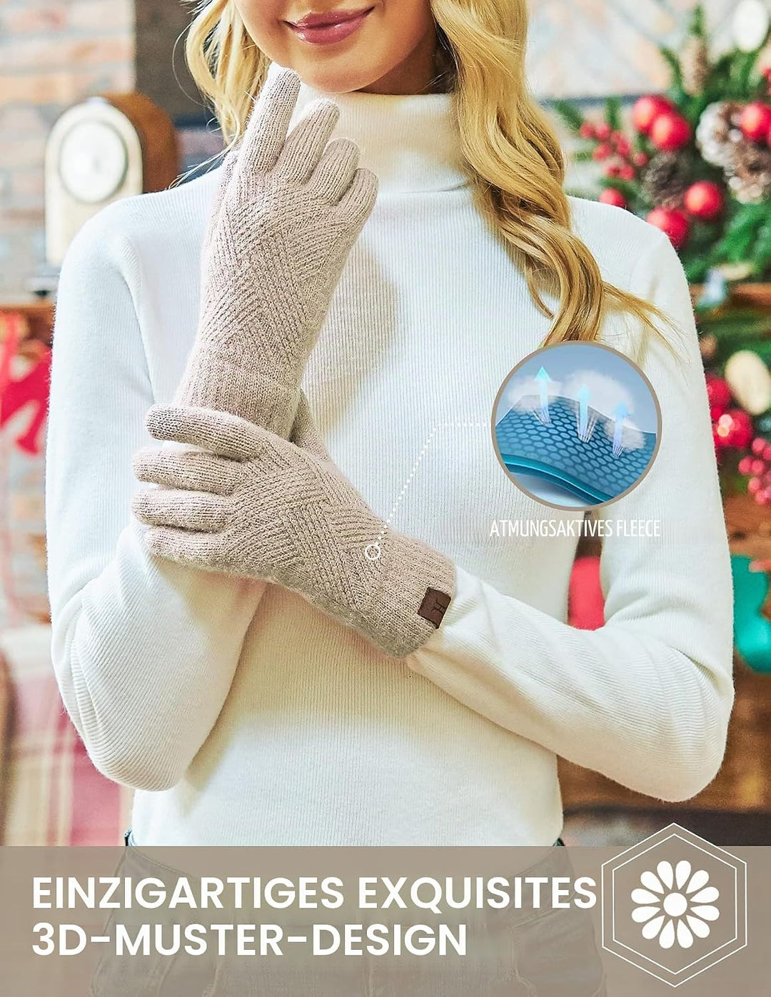 Damen Winter Warm Touchscreen Handschuhe Thermo Gestrickte Winterhandschuhe Doppellagige Strickhands