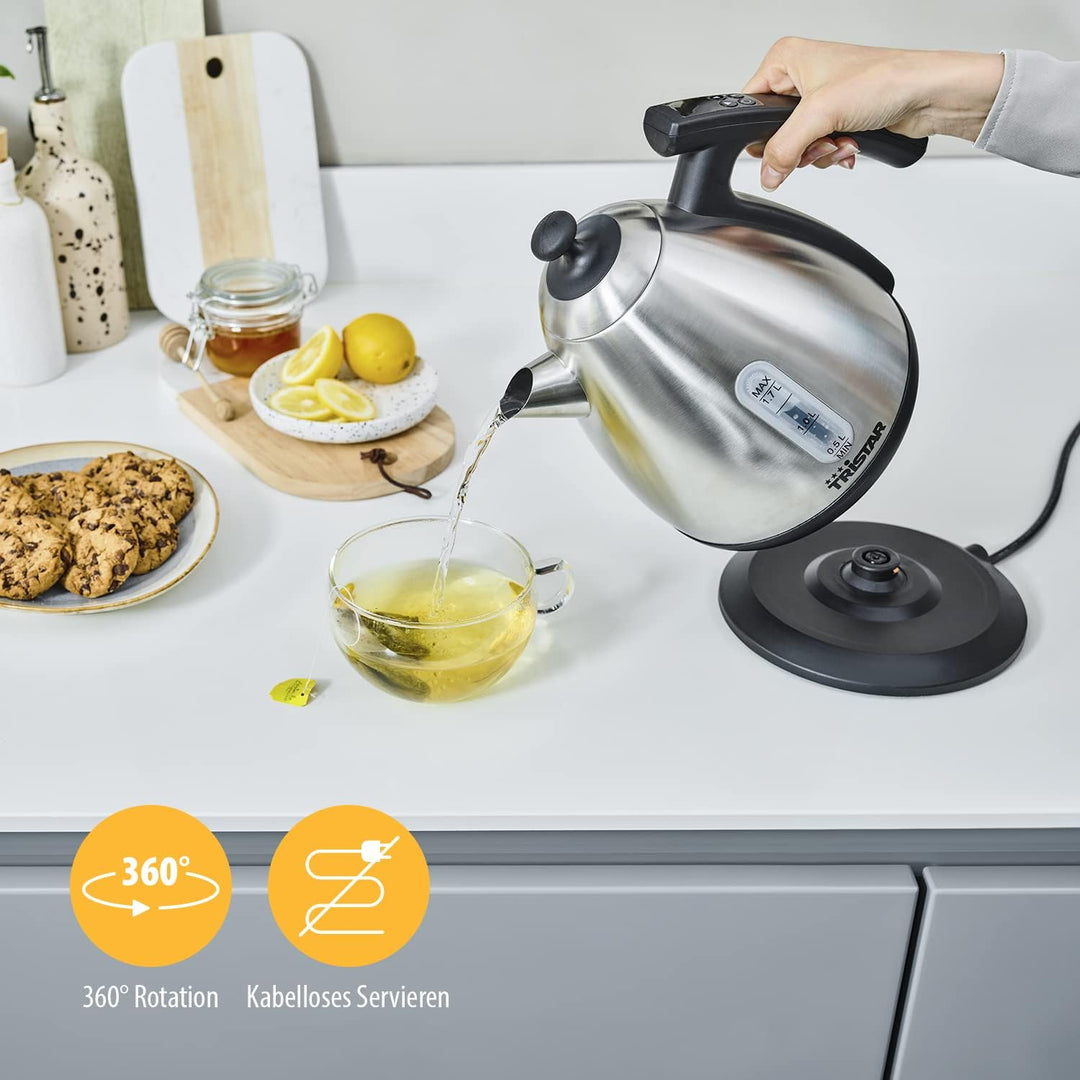 Tristar Wasserkocher - Thermostat, 1,7 L, 2200 W, Digitales Bedienfeld, Wasserstandsanzeige, Warmhal