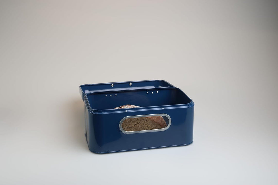 MOON HOME Brotkasten mit Sichtfenster - Breadvault Blue, aus Edelstahl, Metall-Brotkasten mit optimi