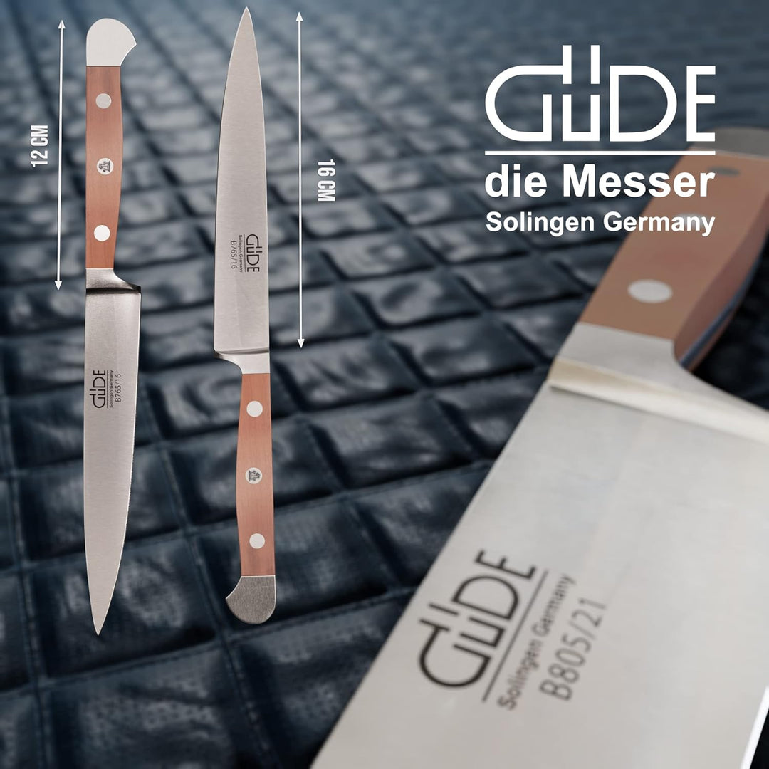 GÜDE Solingen - Zubereitungsmesser geschmiedet, 16 cm, Birnenholz, ALPHA-BIRNE, Küchenmesser, Doppel