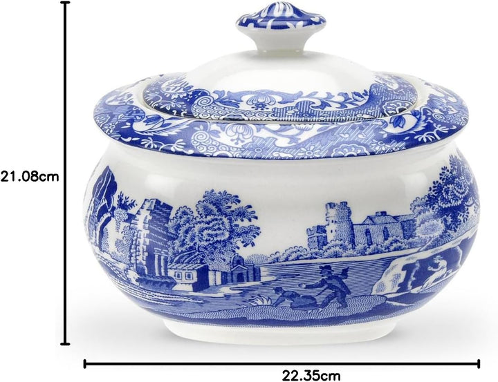 Spode Blaue italienische Zuckerdose mit Deckel.