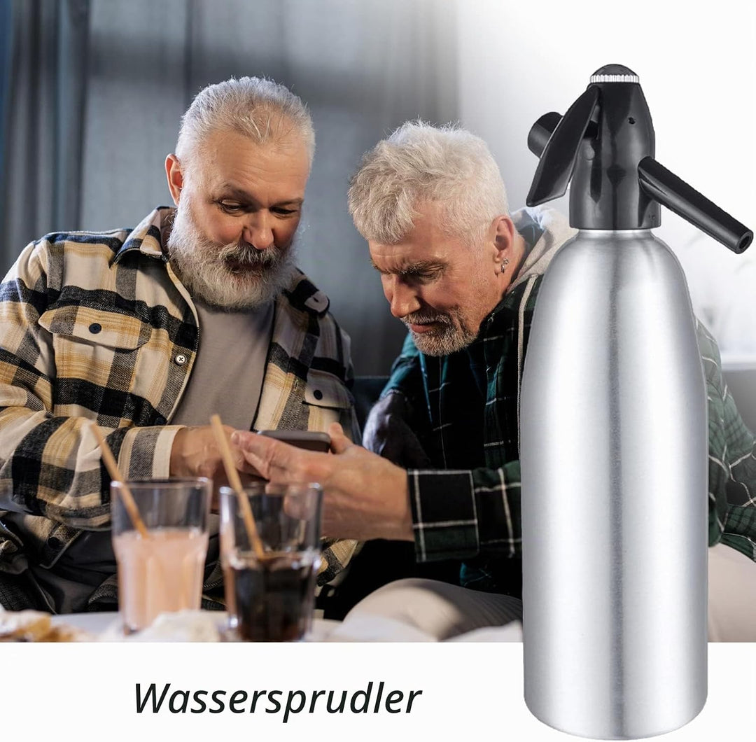 Soda Siphon, Sprudelwasser Maschine 1L, Seltzer Wasser Maker, Tragbare Aluminium Mini Soda-Maschine