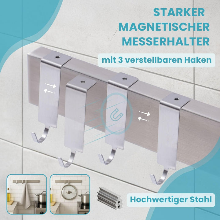 CHEFGASTRO Magnetleiste magnetische Messerleiste Messerhalter aus Stahl, 4x40x1,6cm, mit 3 silbernen