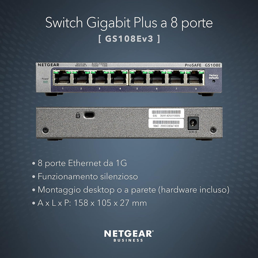 Netgear GS108E Managed Switch 8 Port Gigabit Ethernet LAN Switch Plus (Netzwerk Switch Managed, VLAN