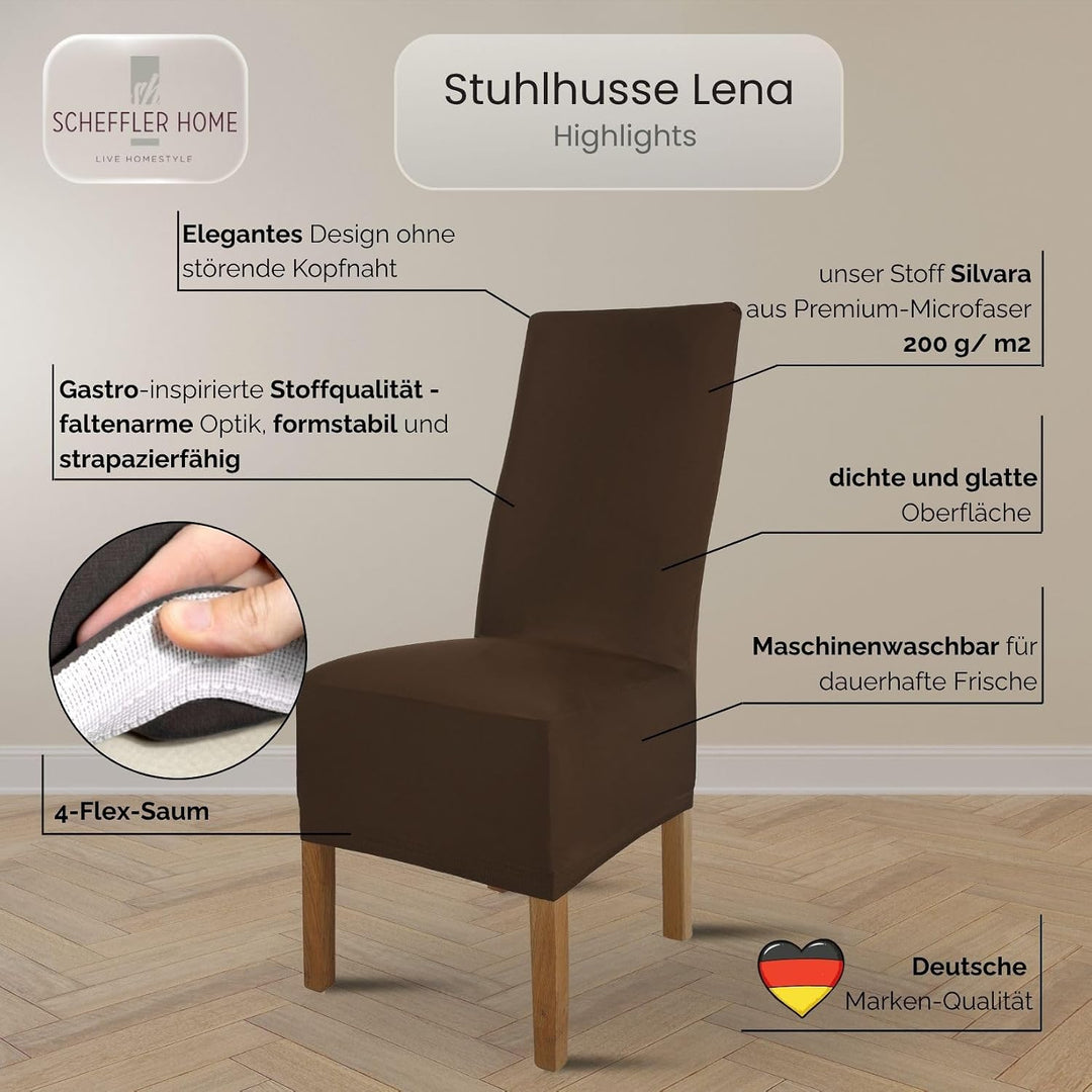 SCHEFFLER-Home Stuhlhussen 4er Set Lena Braun/elastische und langlebige Hussen für Stühle/Robustes F