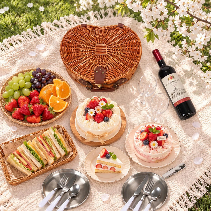 Picknickkorb-Set für 2 mit Kühlfach, Weinbeutel und Besteck Rose 40×28×17cm, Rose 40×28×17cm