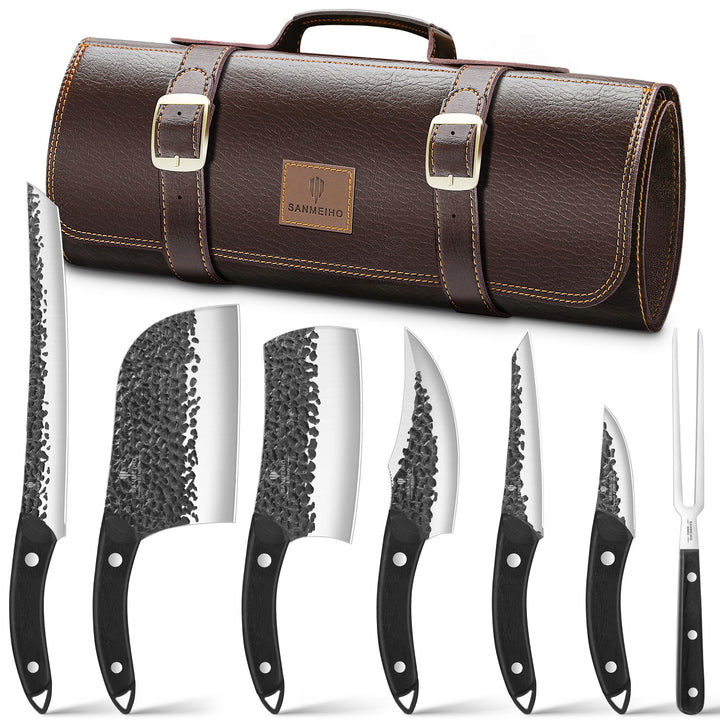 SANMEIHO 8-Teilig Metzgermesser Set mit Messertasche