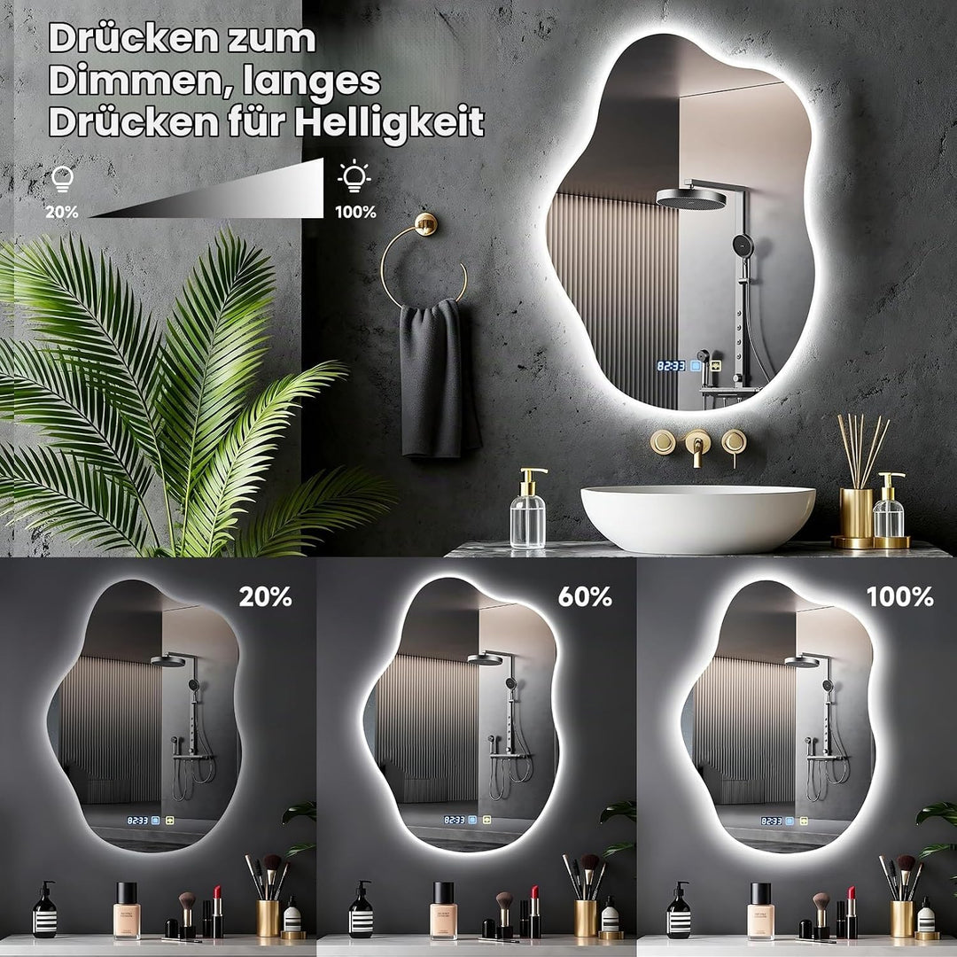 Badspiegel mit Beleuchtung, Cloud-Design, Badezimmerspiegel mit Beleuchtung, LED Spiegel, Dimmbar, 3