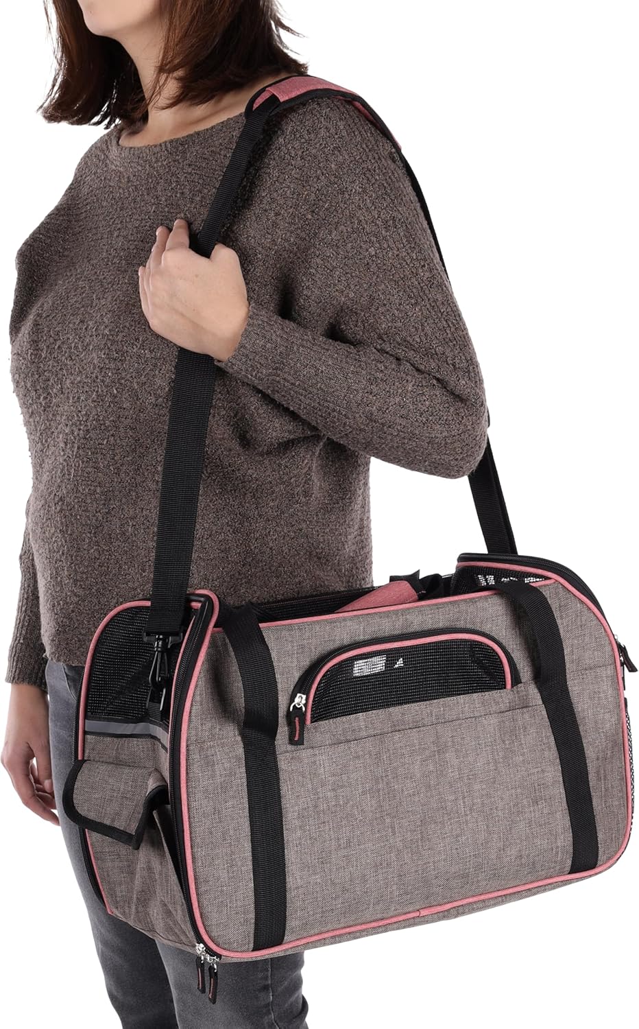 Hundetasche - Tragetasche Xandor Taupe – 48x25x33cm – Polyester – Reflektoren – Zubehöröffnung – Aut