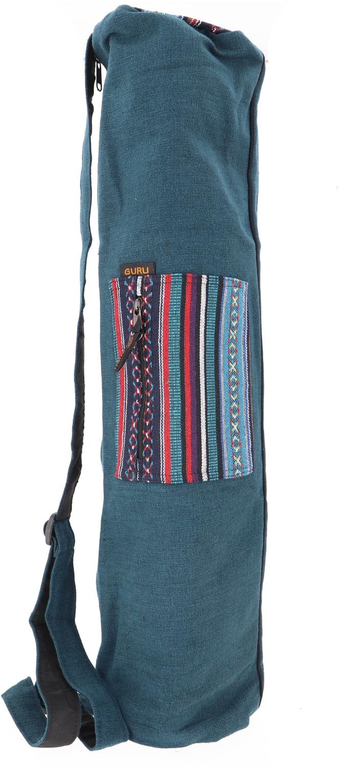 GURU SHOP Boho Yogamatten-Tasche, Yogatasche aus Nepal, Unisex - Erwachsene, 70x24x14 cm Petrol, Pet