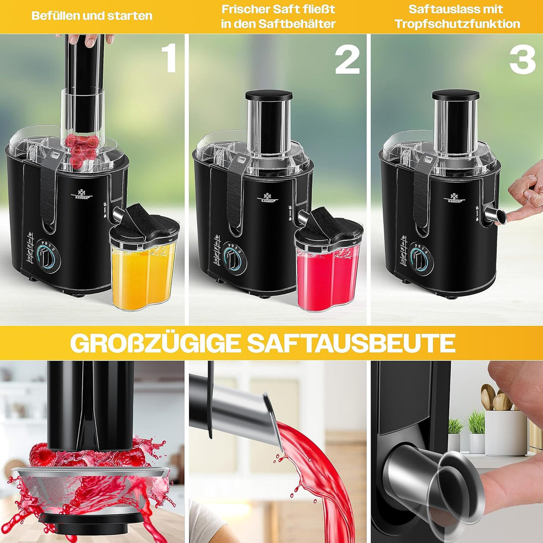 KESSER® Entsafter für Obst und Gemüse aus Edelstahl 1100W grosse 85 mm Einfüllöffnung inkl. Reinigun