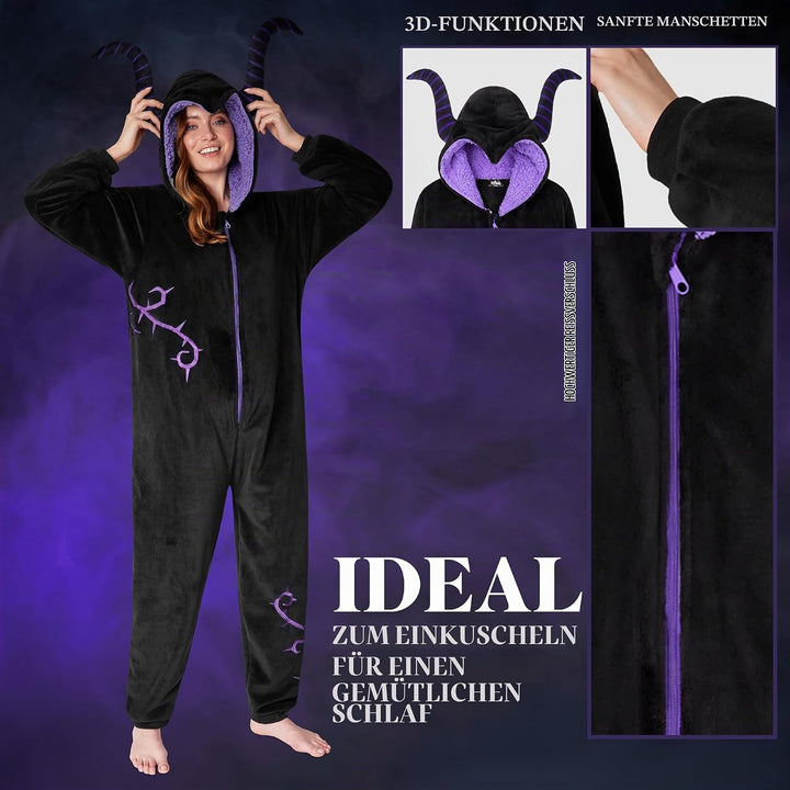 Disney Onesie Damen - Stitch Einteiler Pyjama - Eeyore, Minnie, Maleficent Schlafanzug Onesie - Grös