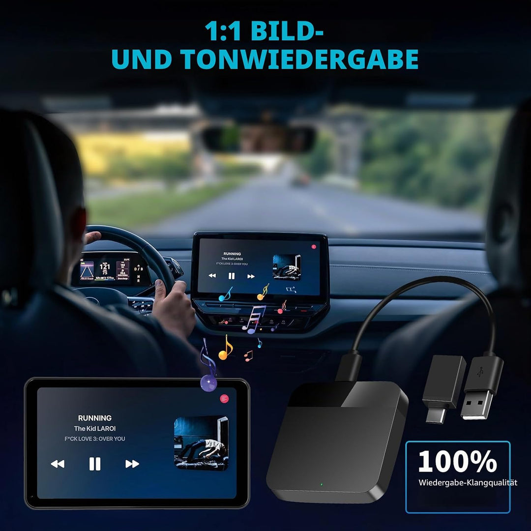 Wireless Android Auto Adapter mit integriertem Kabel, Android Auto Kabellos Adapter für Auto, Plug &amp;